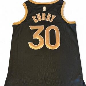 NBA Curry Black and Gold Basketball Jersey